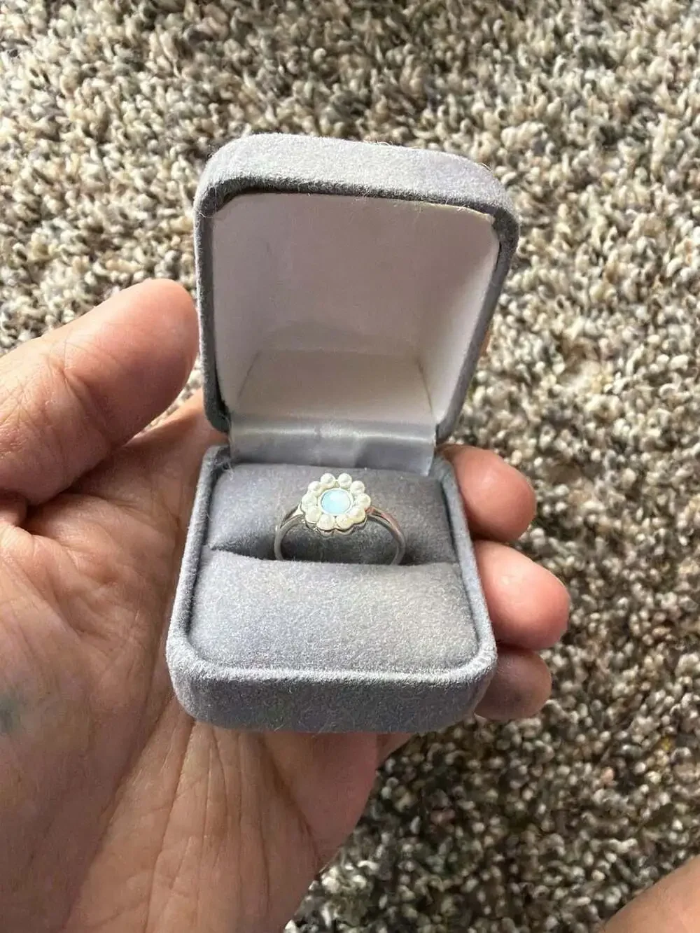 Sterling Silver Blue Lab Opal and Pearl Flower Ring - Picture 2 of 3